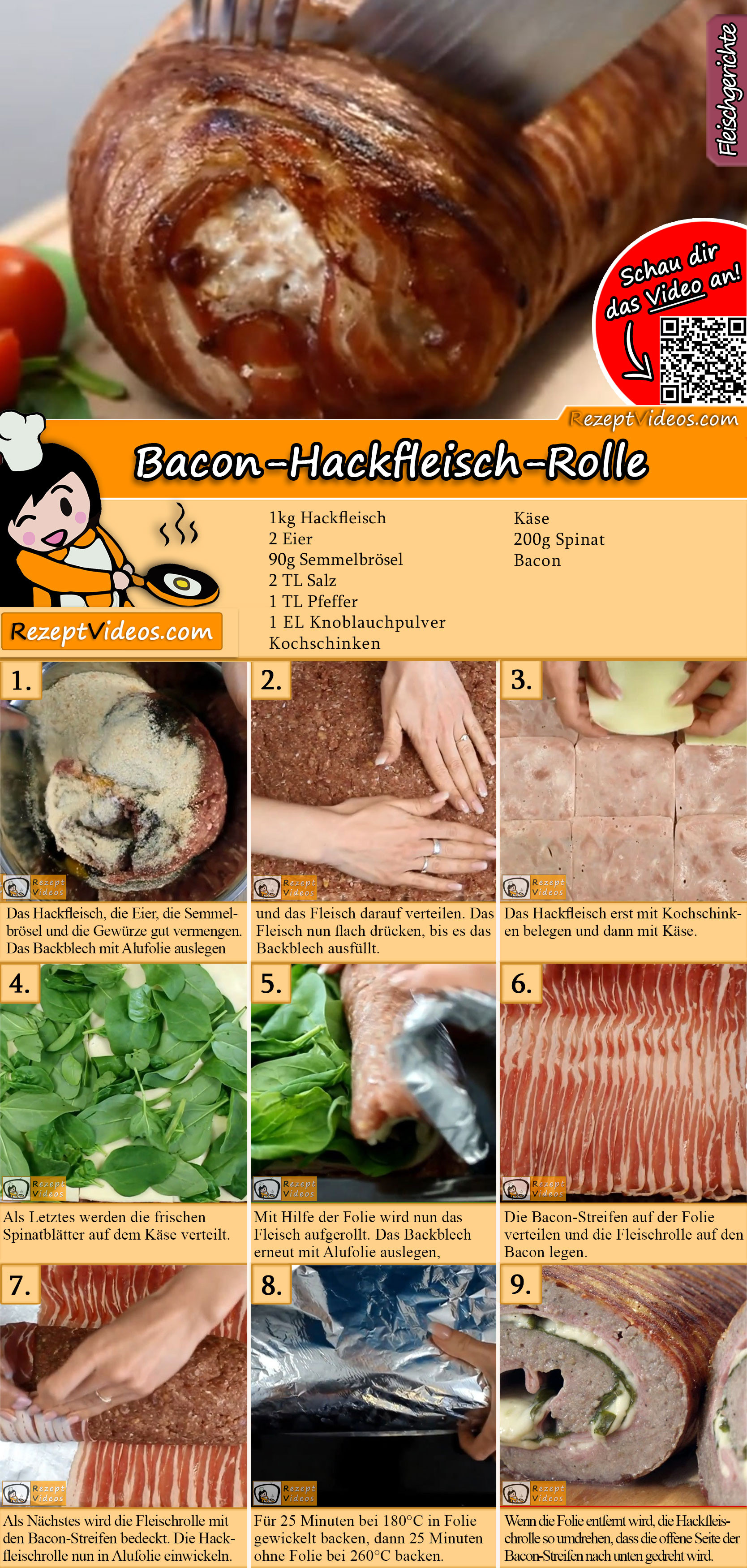 Bacon-Hackfleisch-Rolle Rezept mit Video
