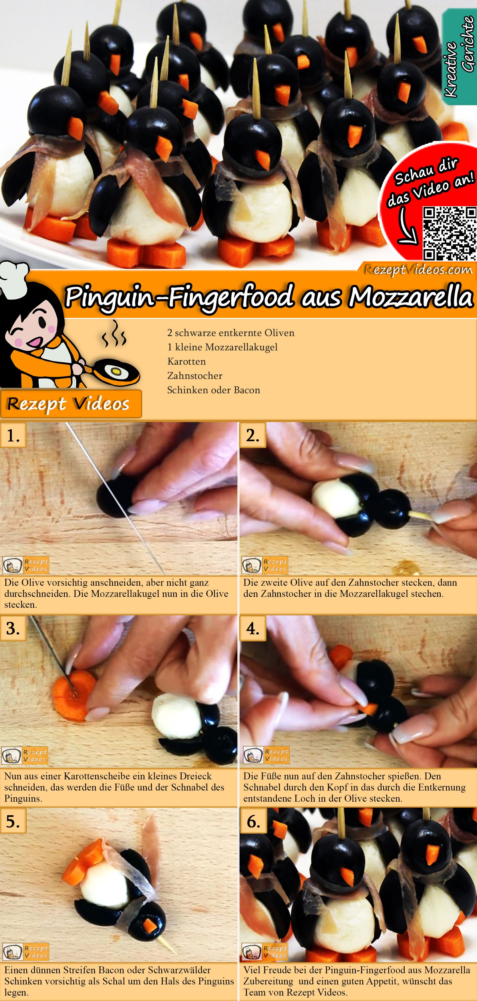 Pinguin-Fingerfood aus Mozzarella Rezept mit Video
