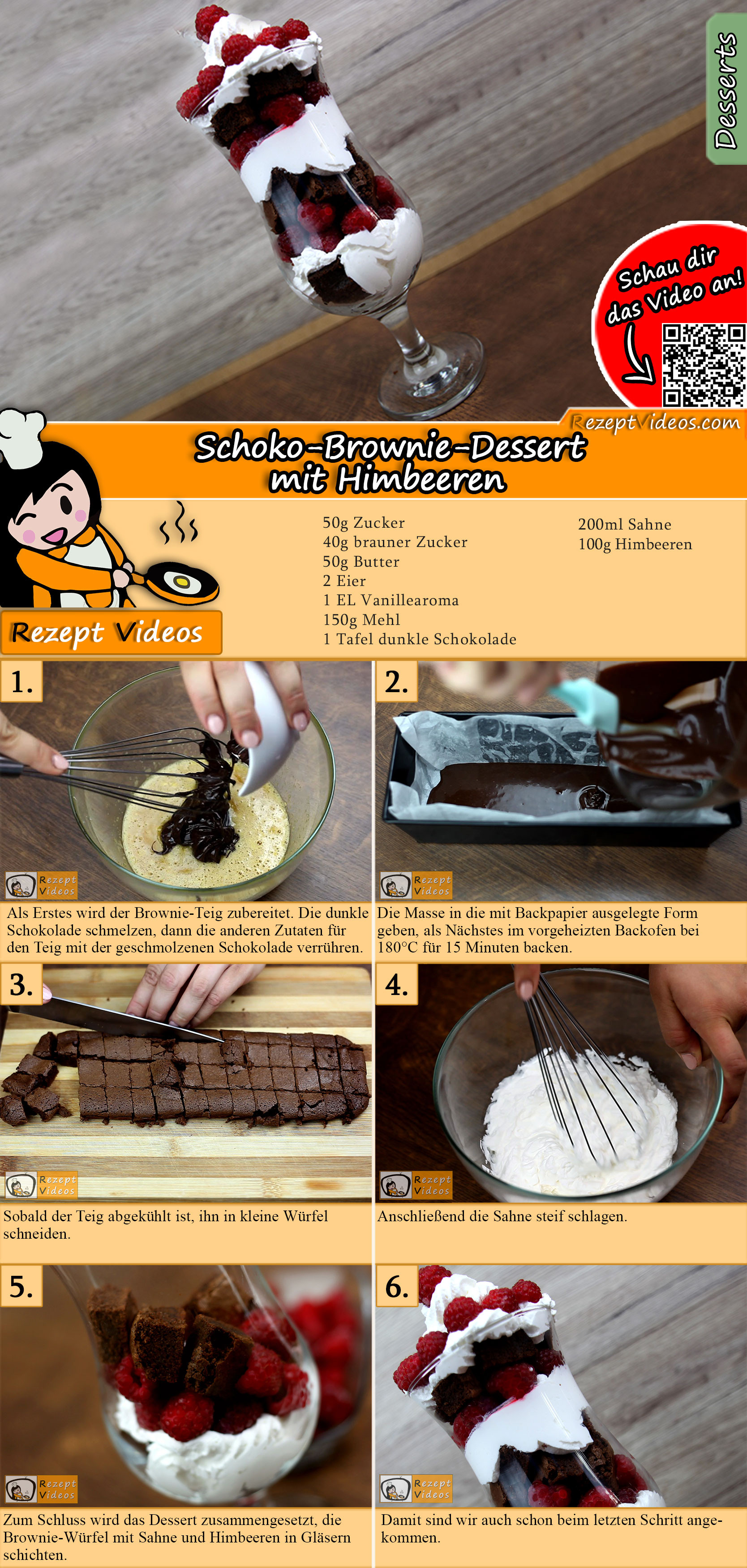 Schoko-Brownie-Dessert mit Himbeeren Rezept mit Video