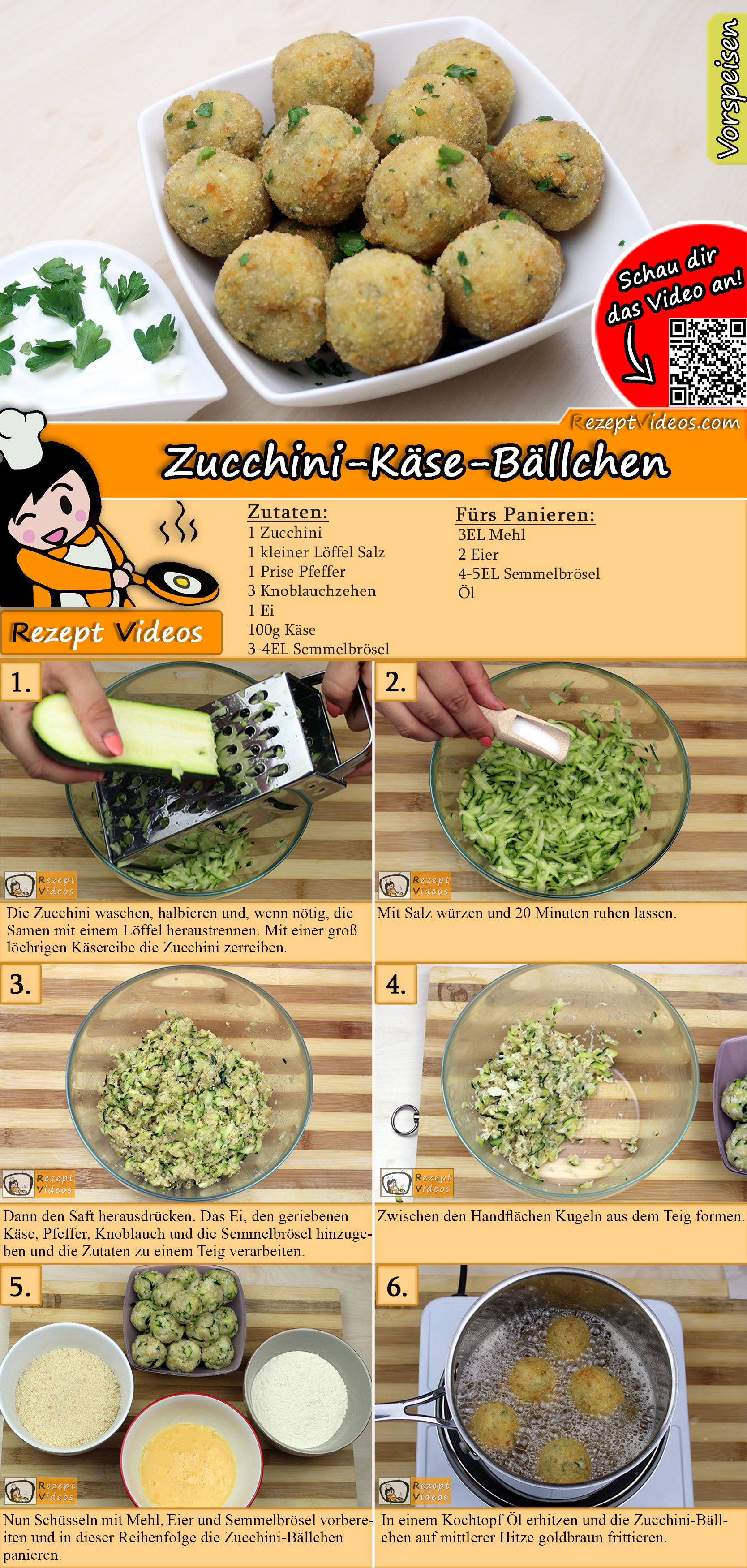 Zucchini-Käse-Bällchen Rezept mit Video