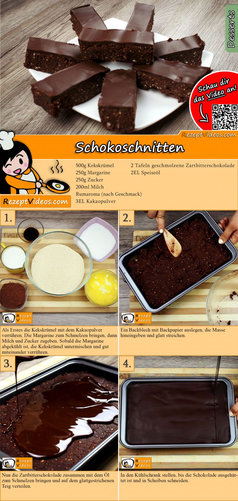 Schokoschnitten Rezept mit Video - Schokokuchen Rezept/ Backrezepte