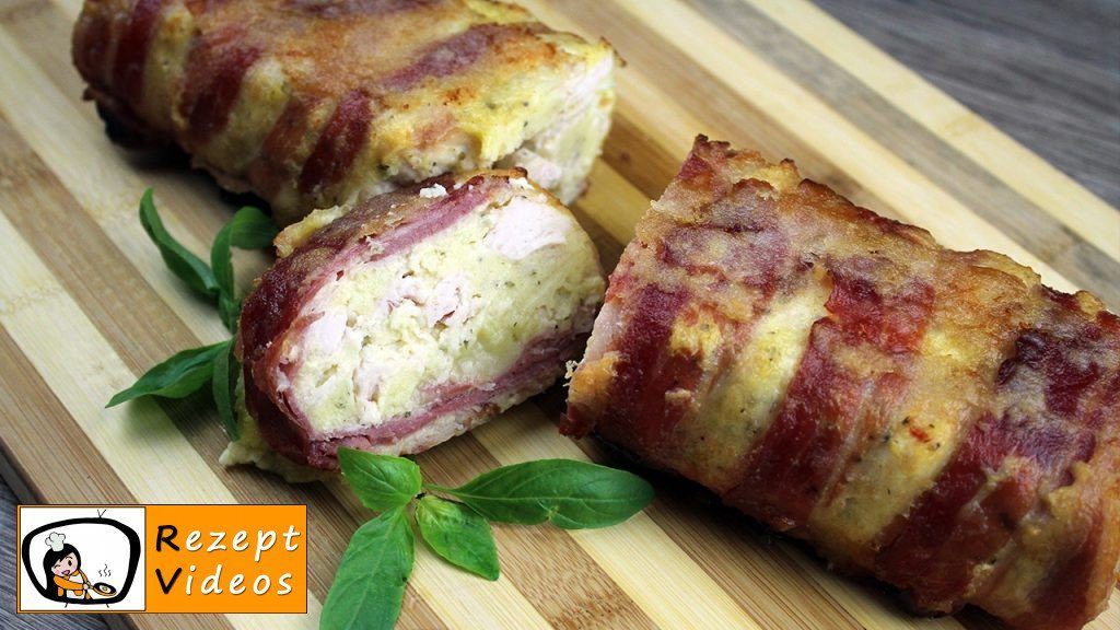 Hähnchenbrust mit Bacon und Käse in Rehrückenform gebacken Rezept mit Video