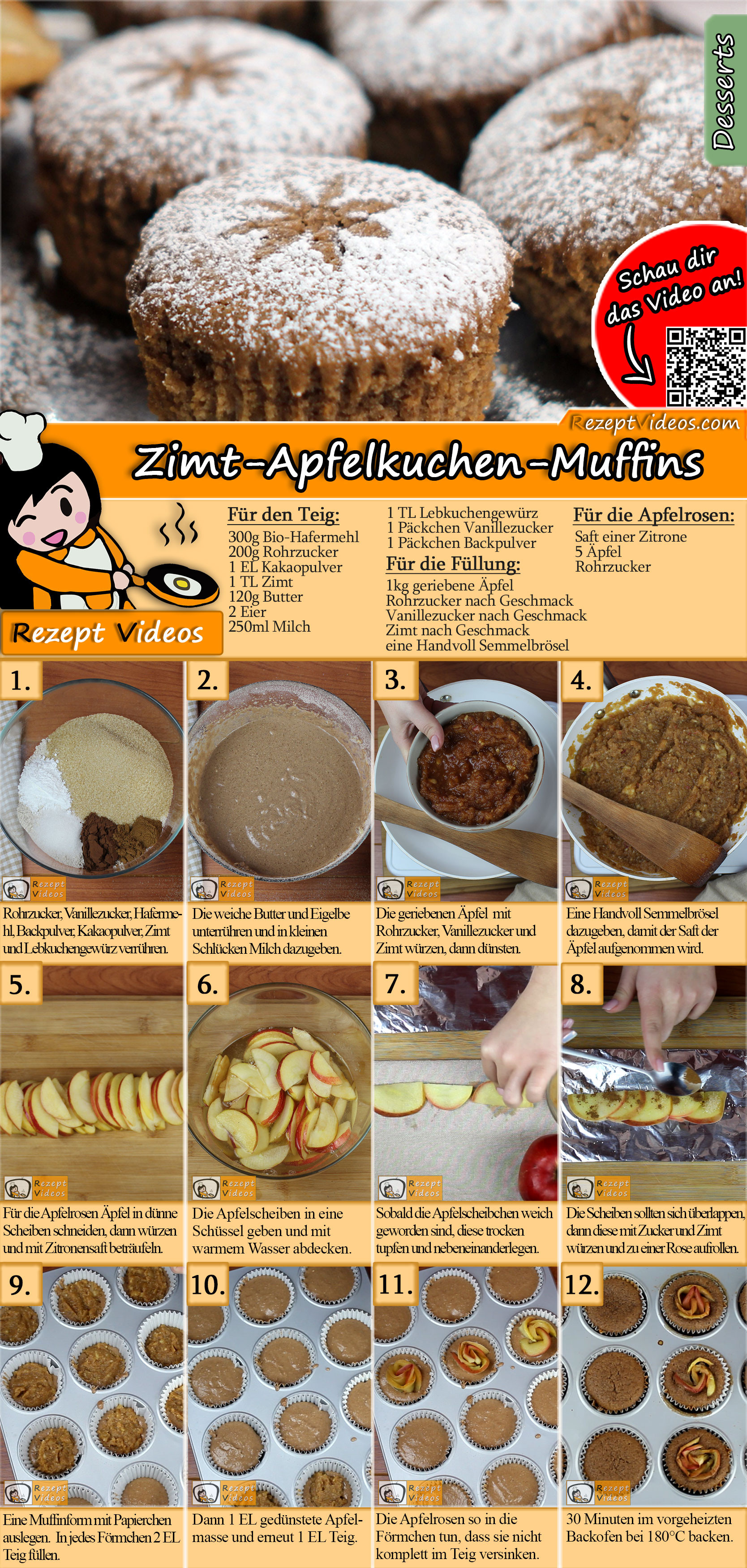 Zimt-Apfelkuchen-Muffins Rezept mit Video