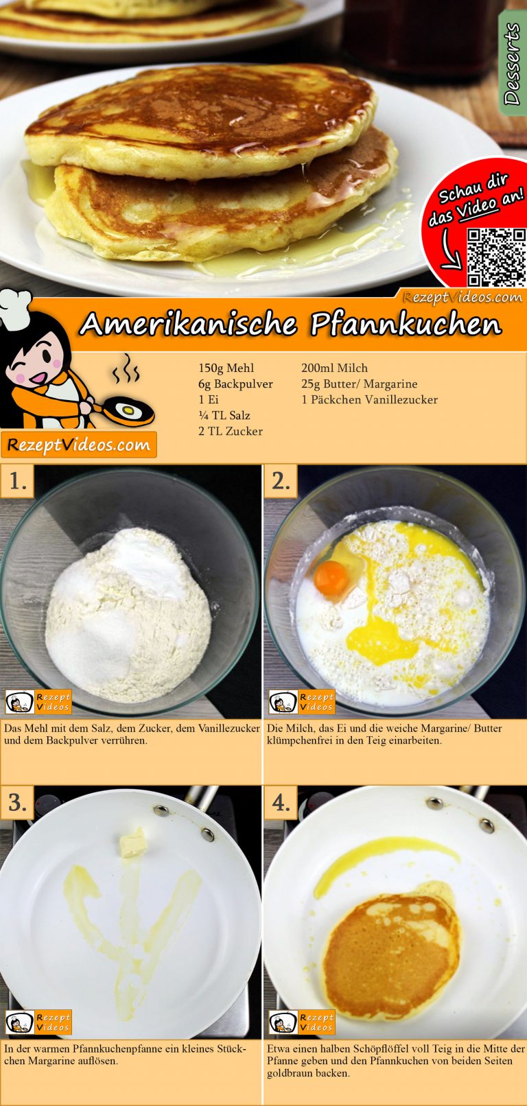 Amerikanische Pfannkuchen Rezept mit Video - Pfannkuchenteig Rezept