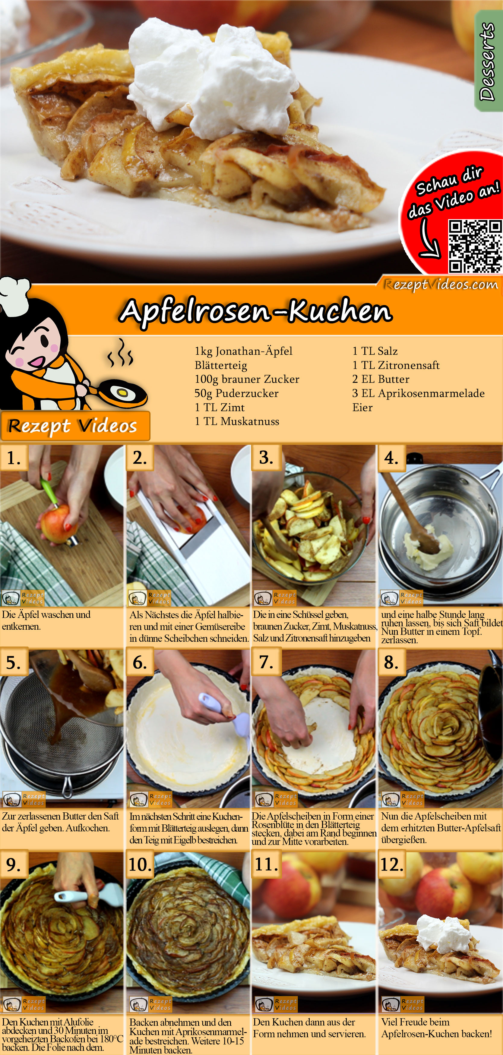 Apfelrosen-Kuchen Rezept mit Video