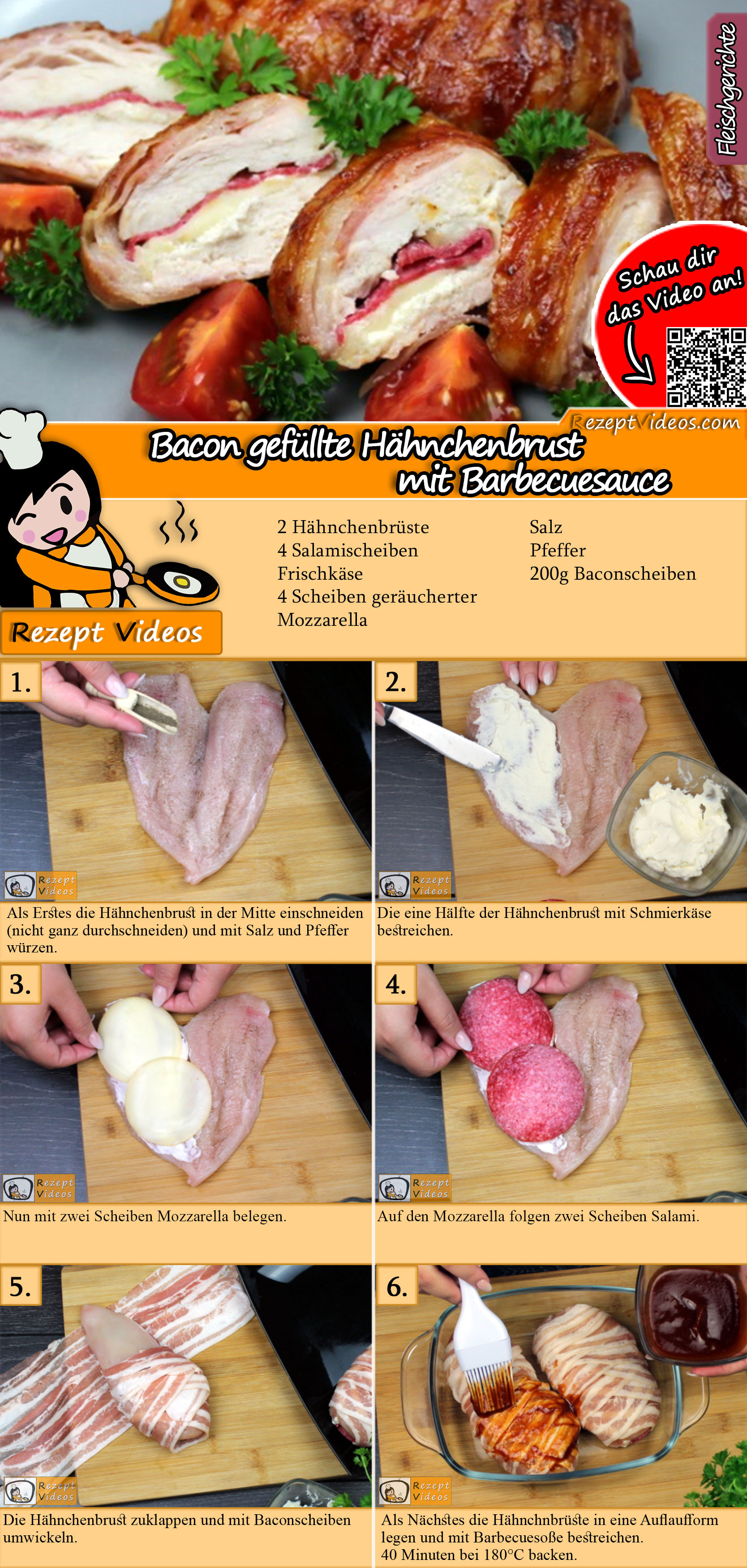 Bacon gefüllte Hähnchenbrust mit Barbecuesauce Rezept mit Video