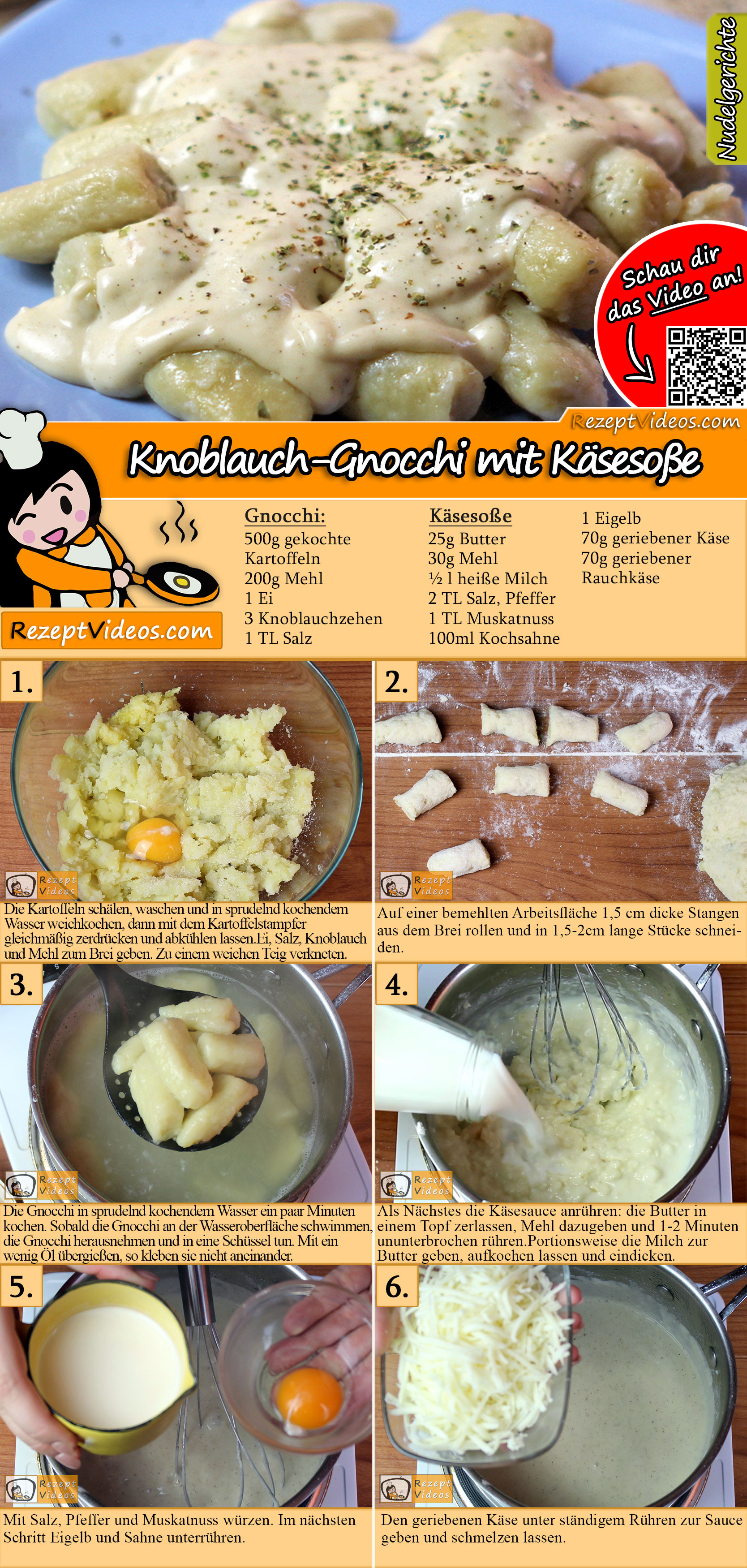 Knoblauch-Gnocchi mit Käsesoße Rezept mit Video