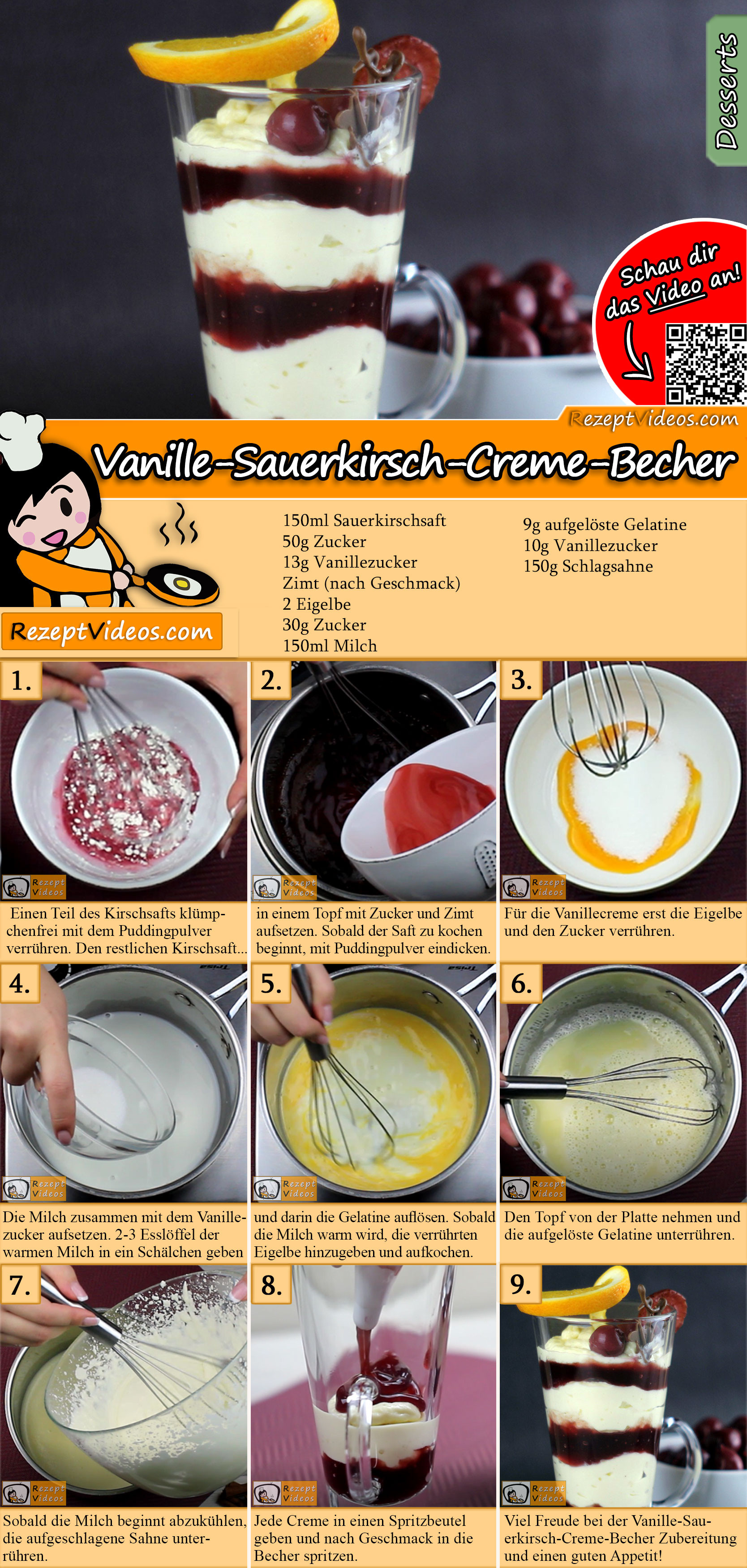 Vanille-Sauerkirsch-Creme-Becher Rezept mit Video