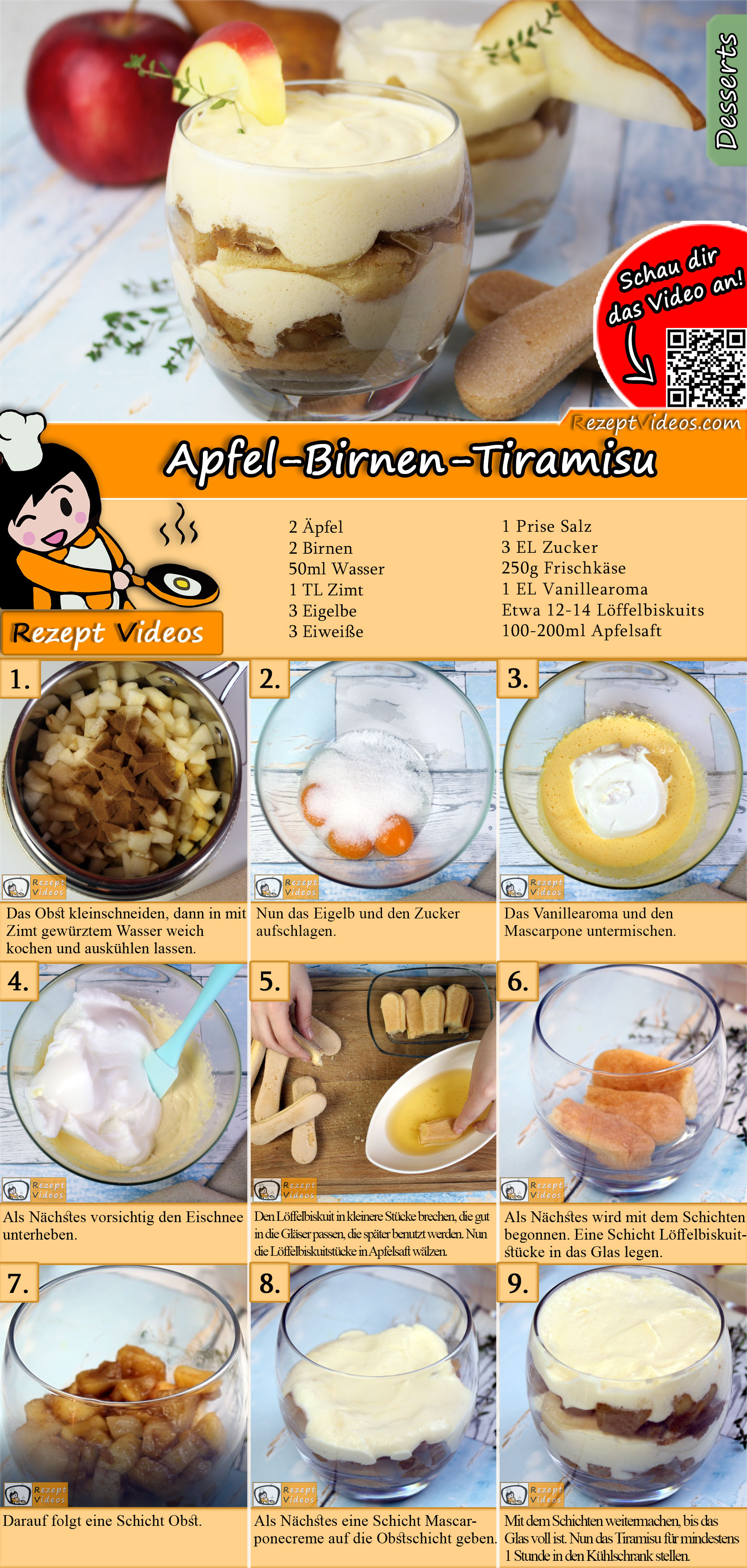 Apfel-Birnen-Tiramisu Rezept mit Video